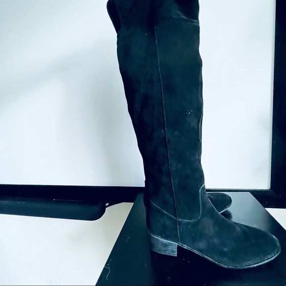 Steve Madden Tyga Suede Leather Black Over the Knee Boots 1.75” Block Heel Sz. 8 - Picture 9 of 16